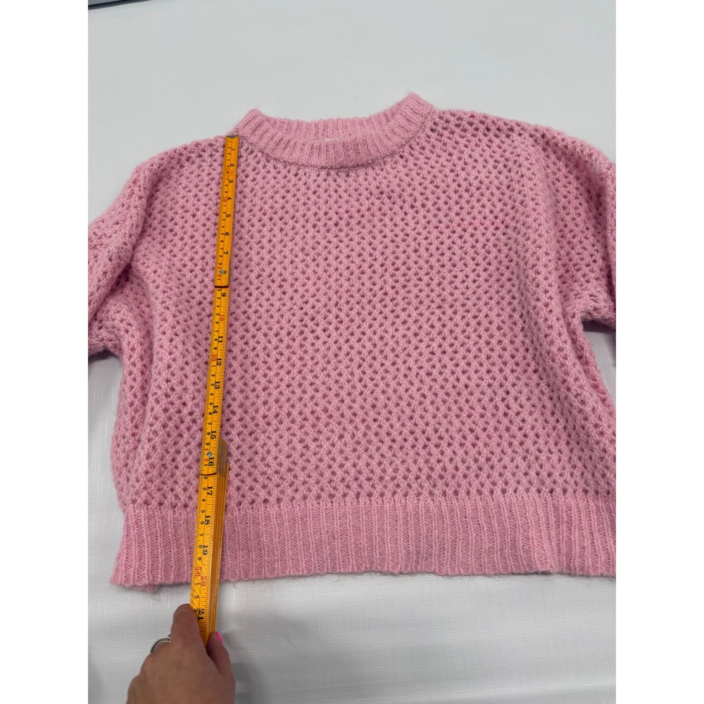 Wild Fable Pink Open Knit Sweater Womens Crew Neck Long Sleeve Pullover size M - Picture 4 of 8